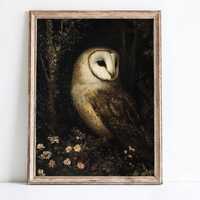 Vintage Barn Owl Art Print: Dark Academia Gothic Decor (Digital Download)