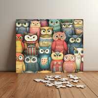 Colorful Owls in Sweaters Puzzle - Whimsical Bird Art Jigsaw - Cozy Gift for Owl Lovers and Knitting