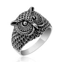 925 Sterling Silver Owl Men's Ring, Handmade Owl, Statement, Hippie, Bohemian, Luck Owl Motif Me