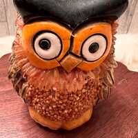 Artesania Rinconada Owl Figurine Hand Carved Sculpture Bird Made in Uruguay Art Pottery Signed Gift 
