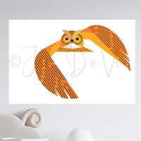 Original Art, Great Horned Owl, Printable Wall Art, Wildlife, Mid Century Modern, Kid's, Animals