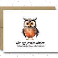 Funny Owl Birthday Card | With Age Comes Wisdom | Funny 50th Birthday Card | Funny 40th Birthday | 6