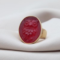 Owl Intaglio Ring, Handmade Glass Cameo, 925 Sterling Silver Gold Plated, Greek Mythology Jewelry, U