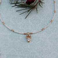 White Choker Necklace with Gold Owl, Dainty white choker with gold pendant, gift idea for women, han