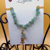 Green Aventurine Stretch Bracelet: Golden Owl Charm, Boho Style