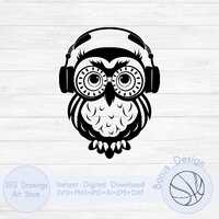 Owl with headphones svg, Musical owl svg, Cute owl svg, Bird svg drawing