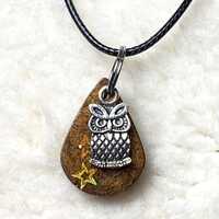 Owl Charm Necklace, Charm and Resin Necklace, Star Glitter Resin Necklace