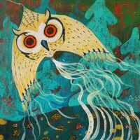 Owl Kite Original Painting Fantasy Bird Kite Artwork Surreal Owl Flying Kite Dreamlike Animal Fantas