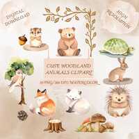 Watercolor Woodland Animals Clipart, Cute Raccoon, Fox, Owl, Bunny, Hedgehog, Boho Forest Baby Showe