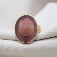 Handmade Ancient Greek Owl Ring, 925 Sterling Silver Intaglio Glass Ring, Athena Symbol Jewelry Uniq