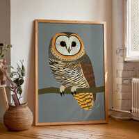 Retro Trendy Barn Owl Print, Sage Green Art Deco Wall Art, Vintage Bird Lover Decor, Classic Owl Wal