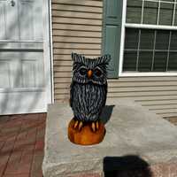 Chainsaw carved gray horned owl wood carving gift for mom wife handmade present cute wood gift woode