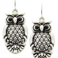 Hematite Rhinestone Owl Bird Halloween Nature Inspired Animal Gift for Her Sterling silver Plated Je