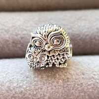 Retro Owl Charm: 925 Sterling Silver Owl Bead