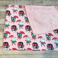 Pink Owl Cuddle Blanket/Stroller Blanket/Baby Shower Gift/Birthday Gift/Kid Blanket