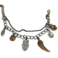 Vintage HULTQUIST Signed Designer Charm Bracelet. Owl, Frog, Feather, Fox Charms