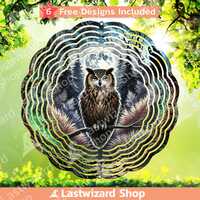 Boho Owl Wind Spinner PNG: Dark Forest Sublimation Design