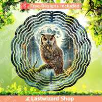 Owl with Moon Wind Spinner Png, Boho Owl Door Hanger Sublimation Template Png, Woodland Owl Windspin