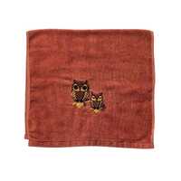 Vintage Burnt Orange Hand Towel with Owl Applique Embroidery