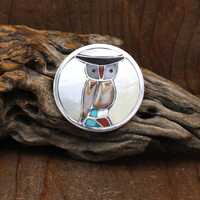 Vintage Sterling Silver Multi-Stone Inlay Owl Pin/Pendant