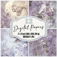 12x Owl Wing Mist Junk Journal Paper Owl Design Floral Backgrounds High Quality JPGs Printable Paper
