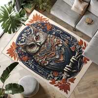 Owl patterned carpet, Vintage flowered rug, Nature animals themed carpet,Vintage leafy rug, Gothic l