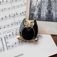 vintage black owl brooch with diamond eyes
