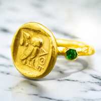 Athena Owl Coin Signet Ring  | Ancient Greek Owl Coin Ring | 24K Gold Plated | Handmade Gold Plated 
