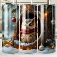Christmas Owl Digital Tumbler Wrap 20oz, Holiday Owl Sublimation Design, Winter Owl PNG, Cute Christ
