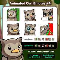 Animated Owl Emotes Pack #4 | Hide in Bush, Clap, Notes, Pop Mouth, SUS, Gamba | Twitch Discord YouT