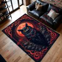 Gothic Owl Rug, Dark Fantasy Area Carpet, Red Moon Night Decor, Mystical Living Room Mat, Dramatic A