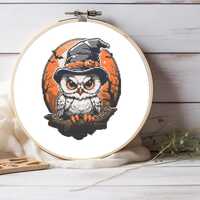 Spooky Owl Halloween Cross Stitch Pattern - DIY Embroidery Trick or Treat Design - Digital PDF Downl