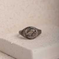 Athena Owl Signet Ring Men - Oxidized Silver Coin Ring Greek Goddess Athena - SR00148