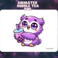 ANIMATED + STATIC Bubble Tea Owl   | Owl Emote | Twitch Discord | animated emote | Cute | animated o