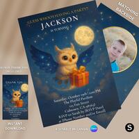 Magical Owl Birthday Invitation Editable Template | Celestial Party Invite | Canva Instant Download 