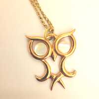 Vintage copper owl pendant with mother-of-pearl eyes