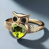 Heart Peridot Engagement Ring Unique Owl Design 925 Silver Yellow Gold Ring Bridal Promise Ring Natu