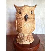 Vintage MCM Carved Wood Owl – Large Solid Wood | Made in Thailand