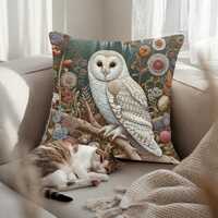Barn Owl Woven Pillow William Morris Inspired Cottagecore Tapestry Pillow White Owl Home Decor Cotto