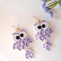 ClayandButterfly purple owl handmade polymer clay earrings