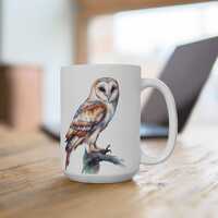 Beautiful Barn Owl Mug, 15oz White Ceramic Coffee Cup, Dishwasher and Microwave Safe, Perfect Gift, 