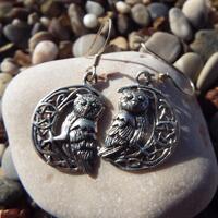 Sterling Silver Drop Earrings Owl  Handmade Sterling 925 Protection Symbol Animal Bird Pentagram Got