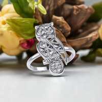 Flower of Life Owl Sterling Silver Ring, sizes 6 & 7