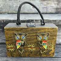 vintage owl box purse Fraziers jeweled bird bag