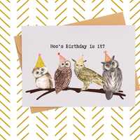 Hilarious Owl Birthday Card| Watercolor Card with Birds| Owls in Hats| Owl Pun Card| Friend Birthday
