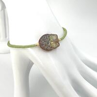 Owl  | Avocado Green Seed Bead Bracelet | One of a Kind | 7 inch