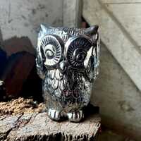 Silver glaze ceramic owl figurine shelf decor