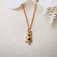 Vintage Gold Owl Pendant Necklace, 1981 Dainty Vintage Avon Necklace, Tiny Owl Pendant on Fine Gold 