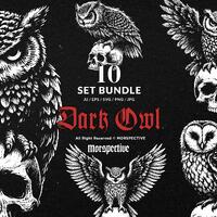 10 Bundle Dark Art Owl Bird Skull Nocturnal Animal Horror Tattoo Clipart Digital File Vector Ai / Ep