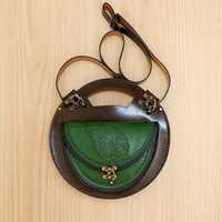 Owl Leather Crossbody Bag, Pyrography Art Purse, Handmade Forest Green Satchel, Tooled Bird Messenge